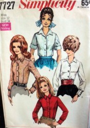 7727 1968 SIMPLICITY SS-LS BUTTON SEAM/ BIAS CUFF SHIRTS PATTERN 12 uncut